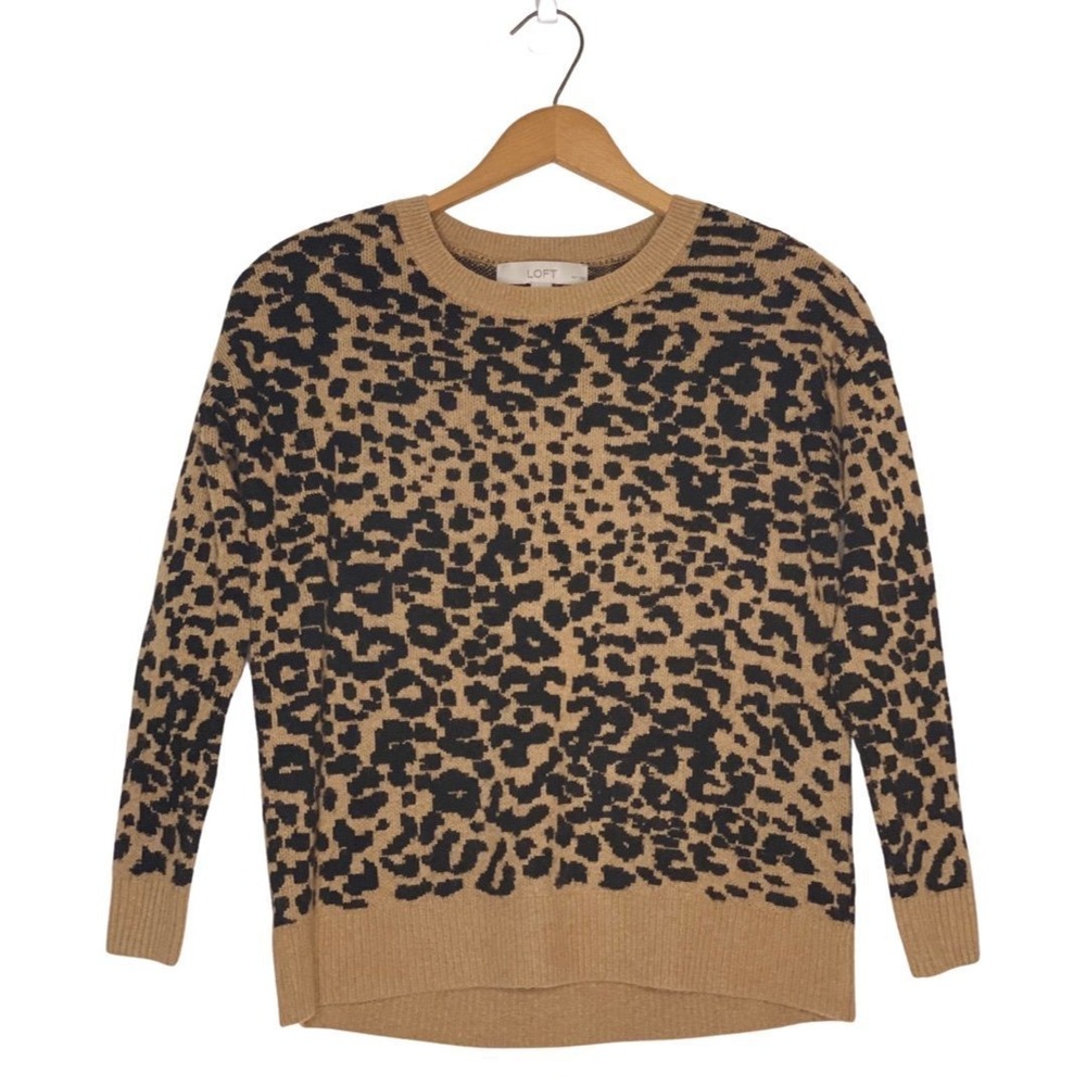 Cheetah Print Sweater Camel Brown Crop XS Y2K Gyaru Preppy Office Twee Retro